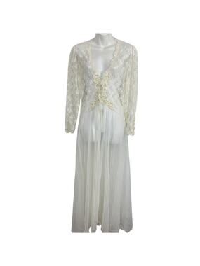 Victorias Secret Vintage Gold Label Lace Sheer Long Robe Beaded Sequin sz Small